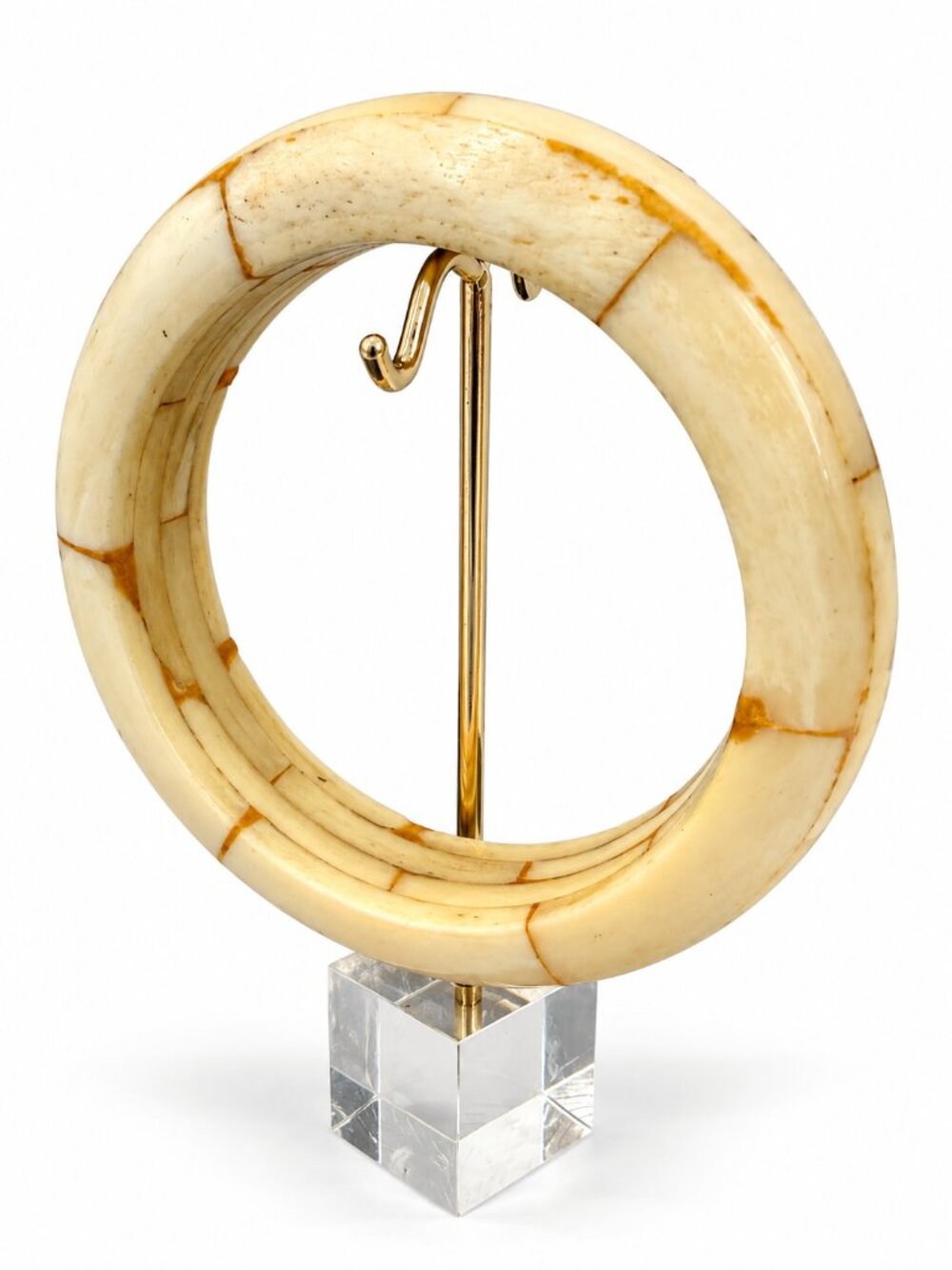 Vintage Bone Chunky Segmented Bangle Bracelet 7.5" Boho Statement